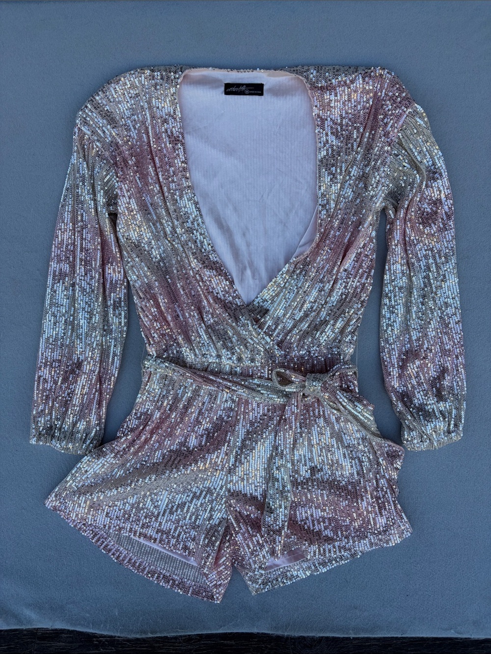 Sequin Wrap Bodysuit Romper - Rose Gold